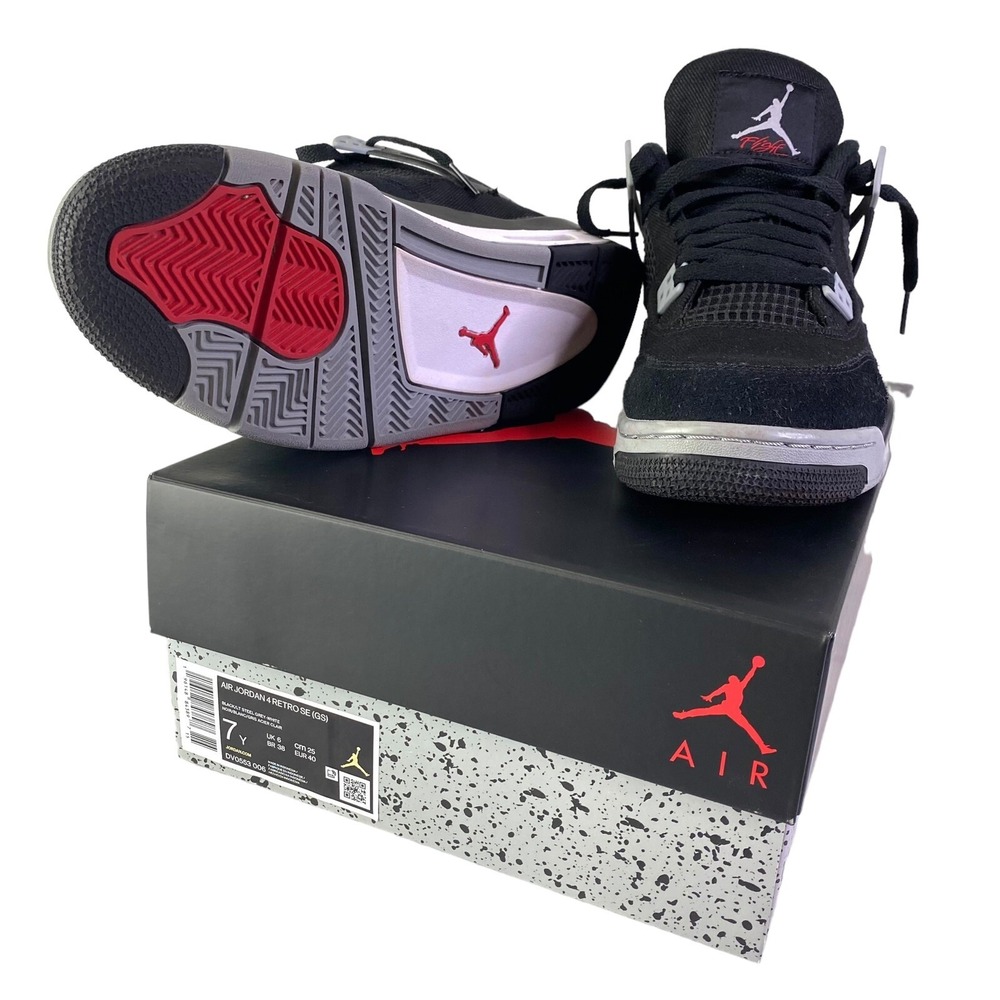 Nike Air Jordan 4 Retro SE Black Canvas GS Sneaker DV0553 006 Kid Youth 7Y w/Box - Picture 2 of 10